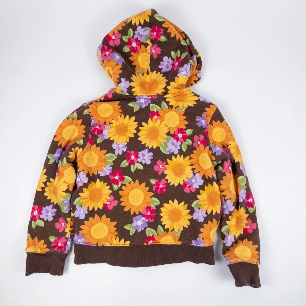 Gymboree Floral Hoodie Kids 5-6 Brown Sunflower Print Zip Front Sweatshirt‎